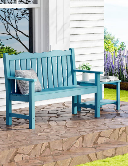 Outdoor Rocking Chairs Set, Weatherproof HIPS Outdoor Furniture, Include 2 Patio Rocking Chairs + Outdoor Bench, Suit for Garden, Porch, Lawn & Backyard(Lake Blue)