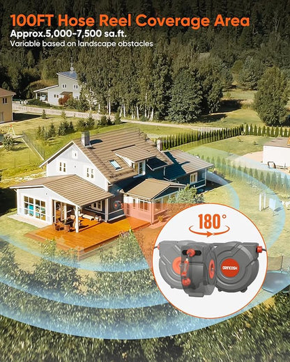 Retractable Garden Hose Reel 30m x 1/2" Any Length Lock 9 Pattern Nozzle 180° Swivel Wall Mounted Self Winding UV Resistant Heavy Duty Garden Outside Watering