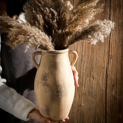 Large Ceramic Vase,11.3 inch Tall Farmhouse Flower Vase with 2 Handles,Terracotta Decorative Flower Vase for Home Decor, Living Room Entryway Table Centerpiece Decor