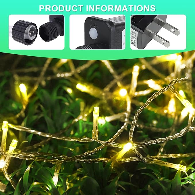 weillsnow 164 FT 500 LED Christmas Lights Outdoor, Waterproof Christmas Fairy Lights with Timer, Plug in Warm White LED String Lights with 8 Modes for Bedroom Wedding Party Xmas Decoration