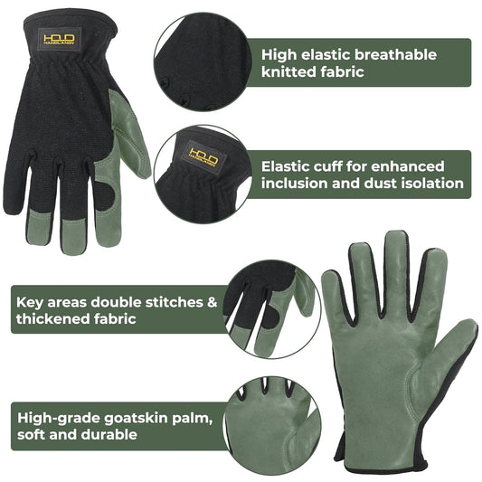 HLDD HANDLANDY Garden Gloves Men, Leather Utility Work Gloves for Gardening, Yardwork, Construction, Mechanics with Reinforced Palm, Green XL