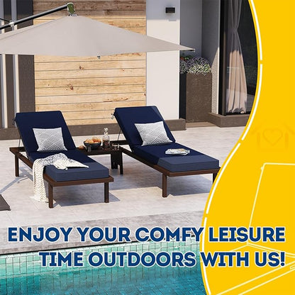 AAAAAcessories Outdoor Chaise Lounge Cushions, Waterproof, Fade-Resistant Patio Furniture Replacement Cushions, 74" x 23" x 3", Set of 2, Navy Blue