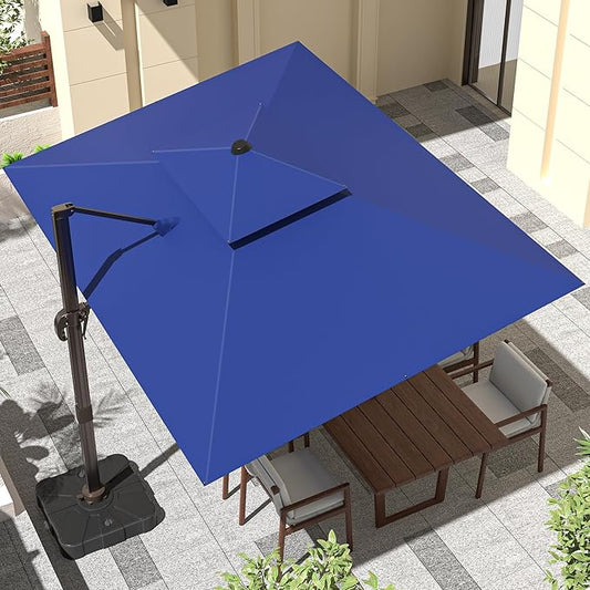 9' X 12' Cantilever Outdoor Patio Umbrellas with Base Included, Large Rectangle Umbrella Heavy Duty 360°Rotation Offset Umbrella for Garden Deck Pool Patio,Navy Blue