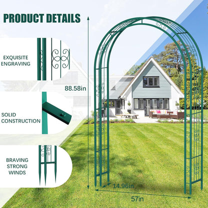 88in Steel Garden Arch Arbor Trellis for Climbing Plants Outdoor,Yard,Wide Sturdy Durable Garden Arch for Lawn,7.3ft Climbing Plants Decorative Wire Lattice,Outdoor Wedding Arch(Green)