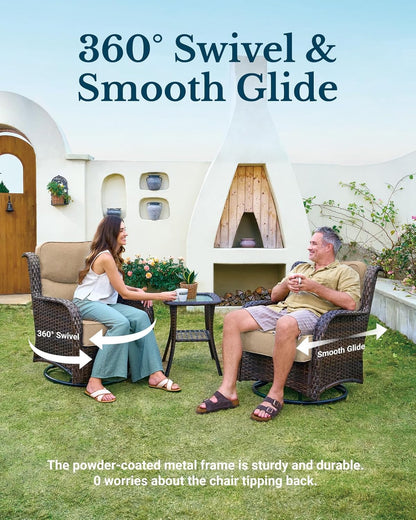 HILLGA Luxury Patio Furniture Set with 6-inch Thick Cushion, Outdoor High Back Swivel Rocker Patio Chairs, 2PCS Wicker Conversation Set for Deck Yard and Poolside, Beige (V2)