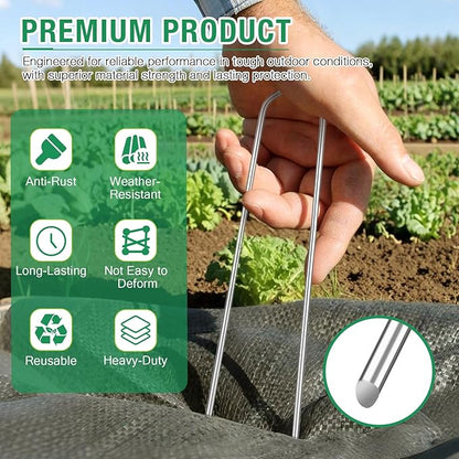 8 Gauge Landscape Staples, FUIJOL 8 Inch Heavy Duty U-Shaped Landscape Stakes, 25 Pack Galvanized Garden Staples for Weed Barrier Stakes, Ground Cover, Irrigation Tubing, Fence (25)