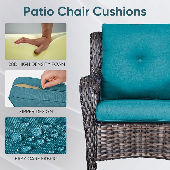 Patio Chair Cushions 6 Packs - Outside High Back Thick Water-Resistant Cushion 22x24 for Outdoor Glider Rocking Chairs Loveseat 3-Seater Couch Sofa – Peacock Green/Buckle