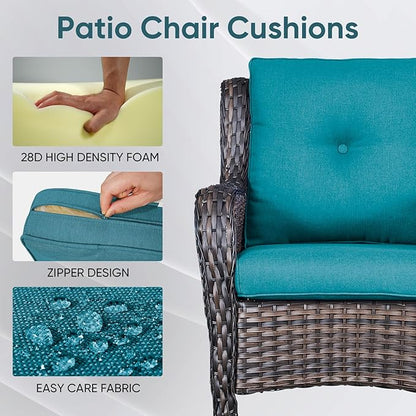Patio Chair Cushions 4 Packs - Outside High Back Thick Water-Resistant Cushion 22x24 with Zipper Cover for Outdoor Glider Rocking Chairs Loveseat Couch – Peacock Green/Buckle