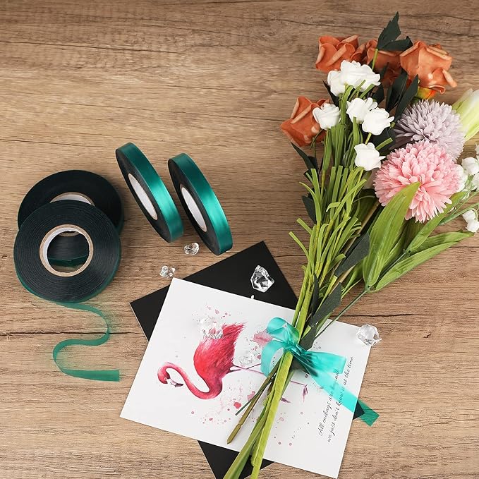 KINGLAKE GARDEN Stretch Tie Tape Roll-4 Rolls Total 600 Feet 1/2" Green Garden Tape,Plant Ribbons Plant Garden Tie for Branches, Climbing Planters, Flowers