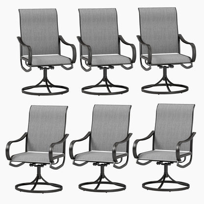 PHI VILLA Patio Swivel Dining Chairs Set of 6, Outdoor Chair with Textilene Mesh Fabric & Black Metal Frame for All Weather Outdoor Lawn Garden Poolside (Gray)