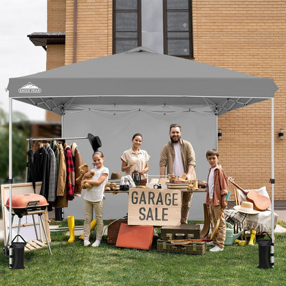 EAGLE PEAK Pop Up Canopy Tent with 1 Sidewall, Easy Setup Event Tent, Outdoor Sun Shade, Wheeled Carry Bag, Stakes and Guy Ropes, Instant Canopy 10x10, Light Gray