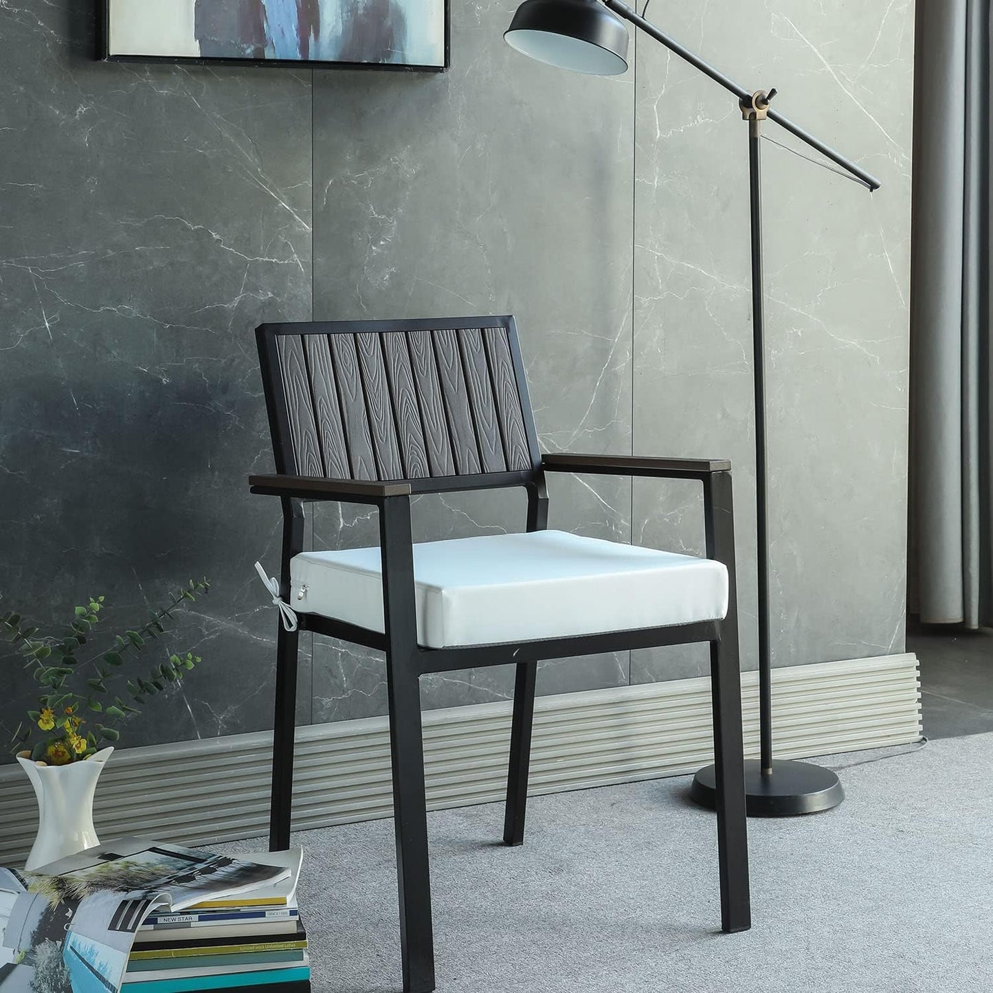 Patio Chair Cushions Set of 2 Non Slip Bottom Chair Pad with Ties Waterproof Square Outdoor Seat Cushion Replacement for Garden Swing Furniture 22x22 Inch, White