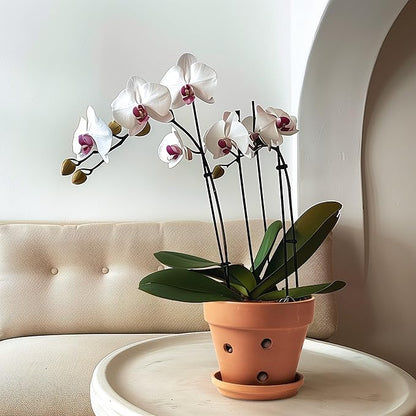 Clay Orchid Pots with Holes,Terracotta Orchid Pots with Drainage Holes & Saucer for Repotting 6 Inch, Orchid Planters for Indoor Plants