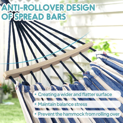 Anyoo Garden Cotton Hammock Comfortable Fabric Hammock with Spreader Bar Sturdy Hammocks Up to 450lbs Portable Lightweight Hammocks with Travel Bag for Camping Outdoor/Indoor Patio Backyard
