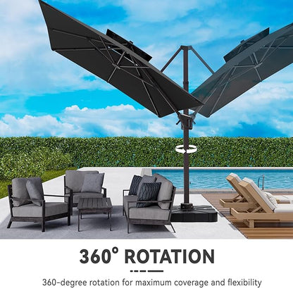 10x13 FT Cantilever Patio Umbrella Double Top Outdoor Rectangular Large Heavy Duty Aluminum Offset Umbrellas with 7 Level Tilt 360-degree Rotation for Pool Garden Deck, Grey