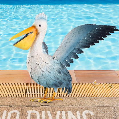 Metal Pelican Garden Statue Outdoor Decor, Metal Yard Art Decoration Coastal Bird Garden Decor Lawn Ornament for Porch Patio