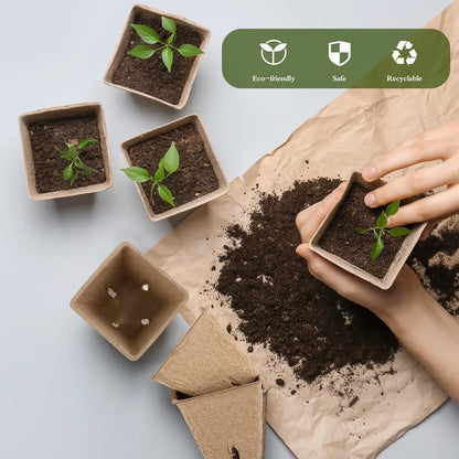 180 Pieces Peat Pots Plant Starters 2.3 Inch Square Peat Pots for Herb Seedlings Garden Germination Nursery Pots Organic Germination Plant Starter with Plant Markers Labels for Plants Supplies