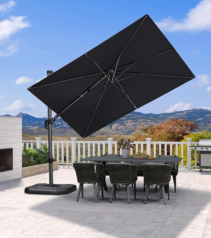PURPLE LEAF 6.5' X 10' Left-right Tilt Patio Umbrella Outdoor Cantilever Swivel Rectangle Umbrella Aluminum Offset Umbrella with 360-degree Rotation for Garden Deck Pool Patio Grey