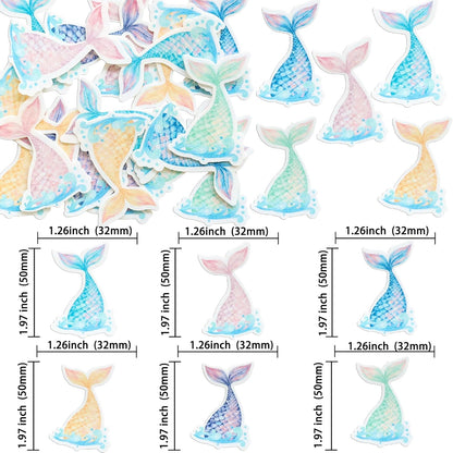 Ephlyn 54Pcs Edible Mermaid Tail Cupcake Toppers Wafer Paper Mini Under the Sea Mermaid Tail Cake Topper Decoration for Ocean theme Birthday Party Supplies Pink Blue Purple