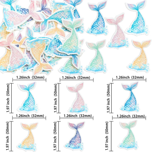 Ephlyn 54Pcs Edible Mermaid Tail Cupcake Toppers Wafer Paper Mini Under the Sea Mermaid Tail Cake Topper Decoration for Ocean theme Birthday Party Supplies Pink Blue Purple