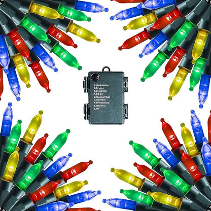 Dazzle Bright Christmas Mini String Lights, 4 Pack Total 64FT 200LED Batter Operated Waterproof Fairy Lights with 8 Modes for Xmas Indoor Outdoor Yard Garden Holiday Decorations (Multi-Colored)