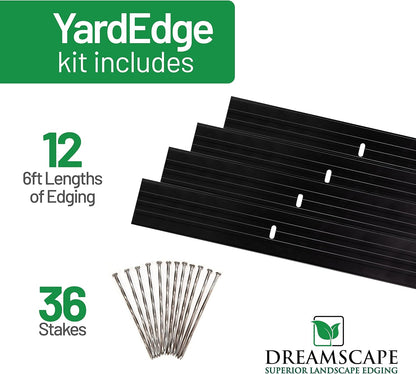 Dreamscape YardEdge Aluminum Landscape Edging - 12 Strips, 6ft Each (72ft Total), Black Duraflex Paint - Professional Quality Landscaping Border, Metal Divider for Lawn, Garden, Flowerbed