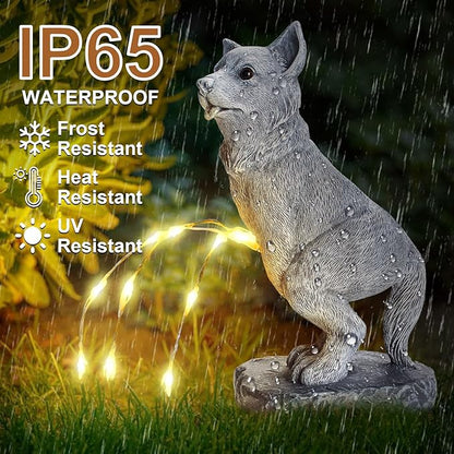 Garden Statues Dog Statue with Solar LED Light, Ideal Gifts for Friends or Family's Birthday, Outdoor Decorations for Yard
