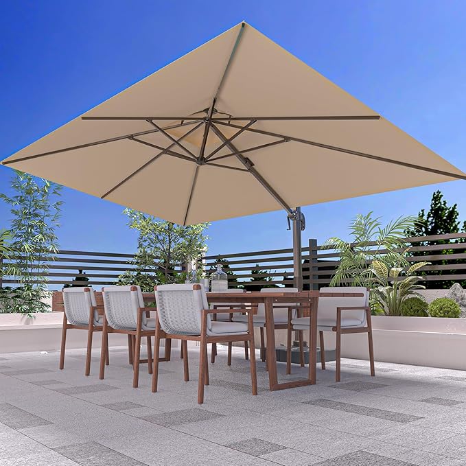9' X 12' Cantilever Outdoor Patio Umbrellas with Base Included, Large Rectangle Umbrella Heavy Duty 360°Rotation Offset Umbrella for Garden Deck Pool Patio,Beige