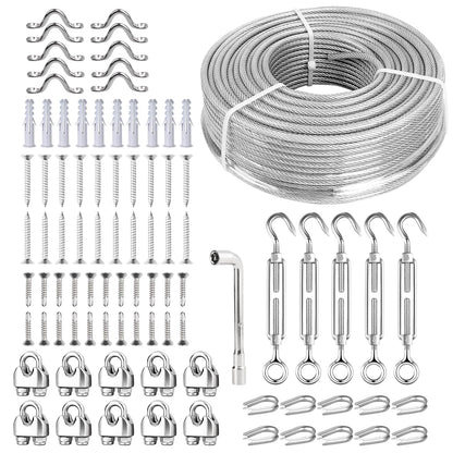 3/16 Wire Rope Kit, 165ft Vinyl Coated Galvanized Steel Cable with M5 Turnbuckles for Cables Wire, Rope Clamp & Thimble, 7X7 Strand Aircraft Cable for Anchored Shed, Fencing, Sunshade