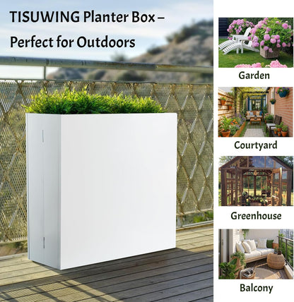 Metal Rectangular Planter, 35.5"x 10"x 28" White Planter Box for Outdoor, Easy Installation Galvanized Steel Planter with Drainage Holes, Outdoor Planter for Porch/Patio/Garden