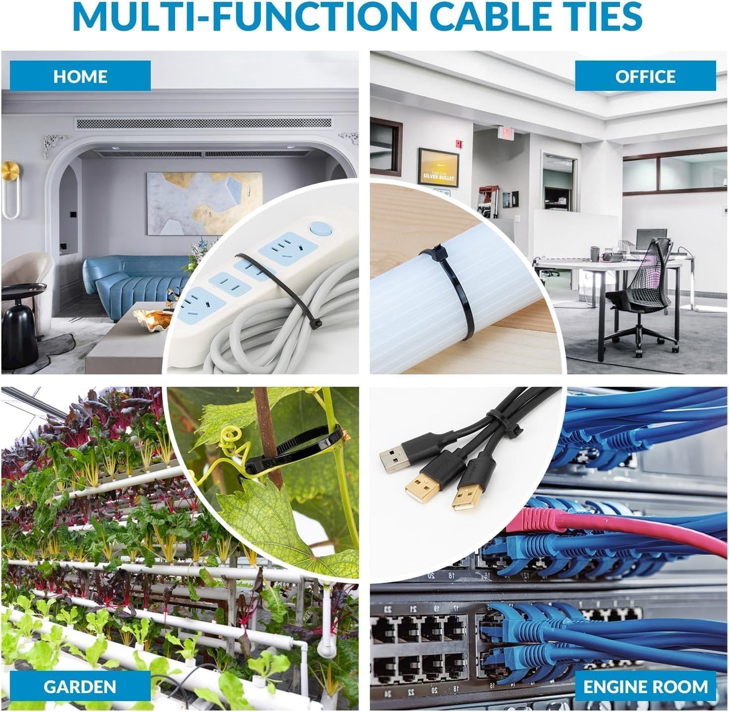 XINGO 8 Inch Black Zip Ties Heavy Duty 100 Pack, 120 LBS Tensile Strength, Premium Nylon Cable Wire Ties, Self-locking Plastic Ties for Indoor and Outdoor Use