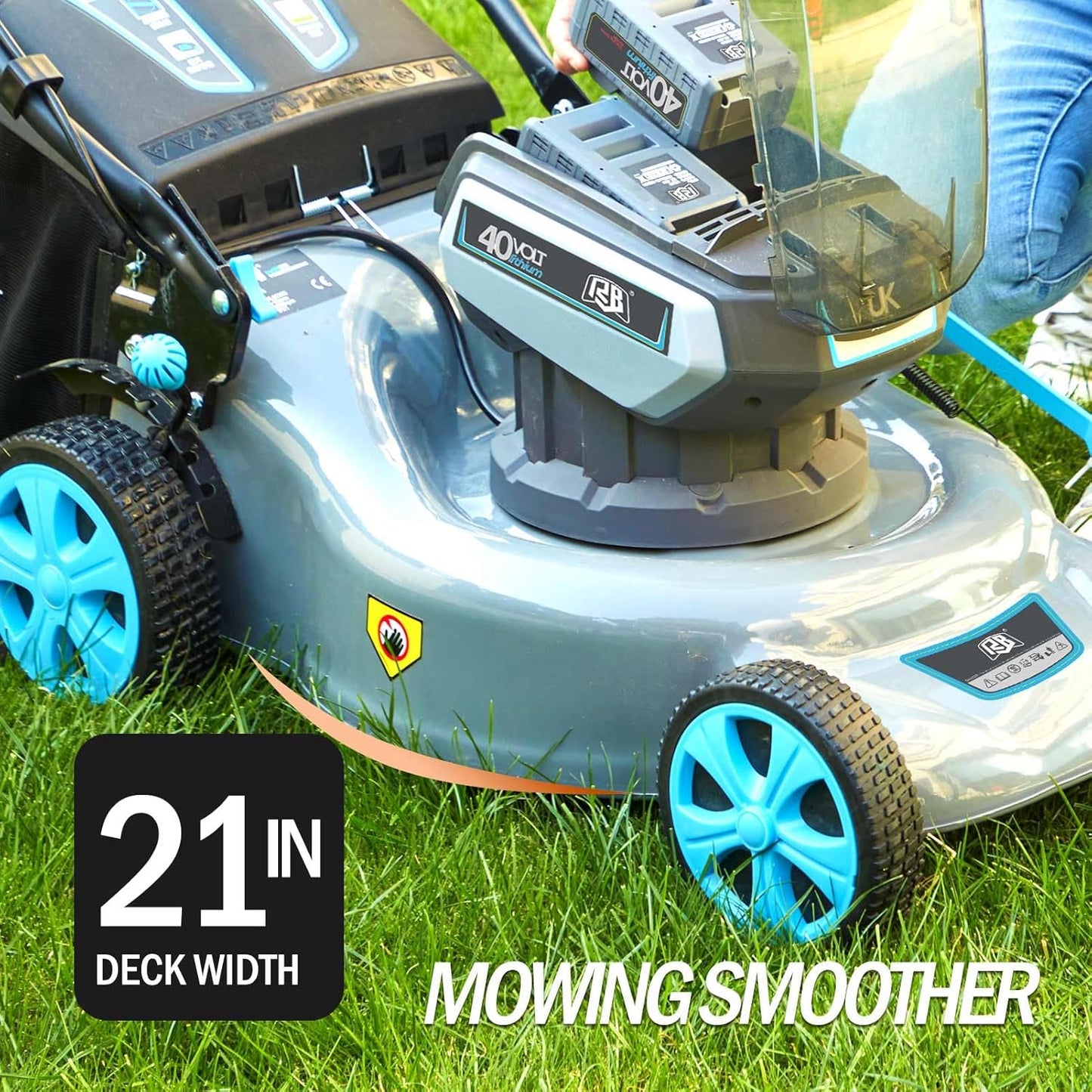 RB 80V Battery Power Lawn Mower 18” Cordless 7 Cutting Heights Adjustable Lawnmower Brushless Motor Low Noise 4 in 1 Push Mower with Fast Charger and 2 x40V 4.0AH Battery