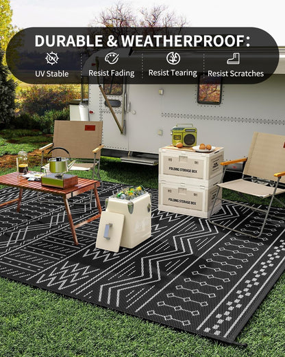 COCOER Outdoor Rug Carpet Waterproof 9x12 ft Patio Rug Mat Indoor Outdoor Area Rug for RV Camping Picnic Reversible Lightweight Plastic Straw Outside Rug for Patio Decor Decoration