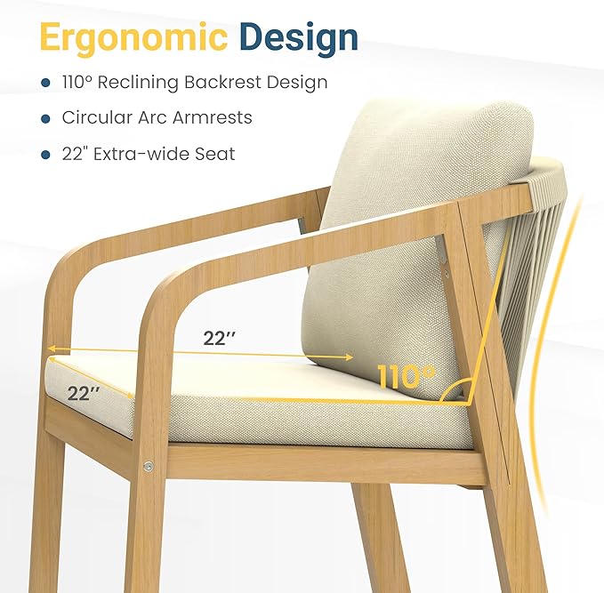 Wisteria Lane 6 Pieces Acacia Patio Dining Set for 6, Patio Dining Table and Chairs Set with Cushion, Modern Outdoor Dining Furniture Set for Lawn Backyard Garden Deck, Beige