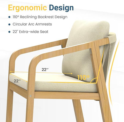 Wisteria Lane 7 Pieces Acacia Patio Dining Set for 6, Patio Dining Table and Chairs Set with Cushion, Modern Outdoor Dining Furniture Set for Lawn Backyard Garden Deck, Beige