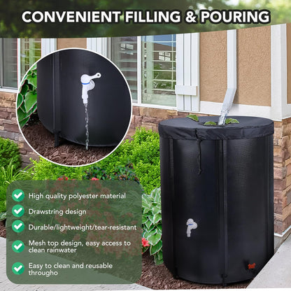 100 Gallon Rain Barrel - Portable Rain Water Collection Barrel - Large Collapsible Water Storage Tank with Spigot Overflow Kit, Black