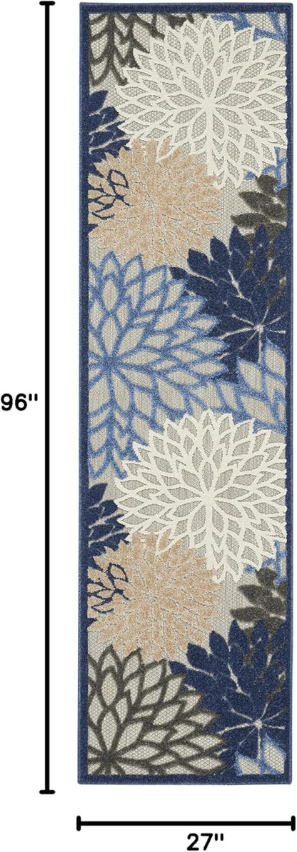 Nourison Aloha Indoor/Outdoor Blue/Multicolor 2'3" x 8' Area Rug, Tropical, Botanical, Easy Cleaning, Non Shedding, Bed Room, Living Room, Dining Room, Deck, Backyard, Patio (2x8)
