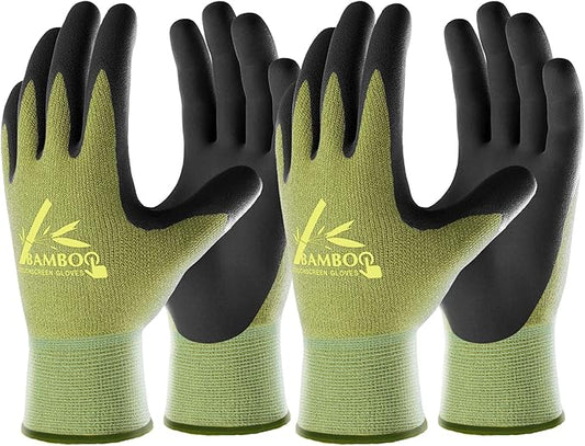 COOLJOB 2 Pairs Gardening Working Gloves for Men and Women, Touchscreen, Grippy Nitrile Rubber Coated for Garden Yard, Green/Black, XX-Large Size (XXL)