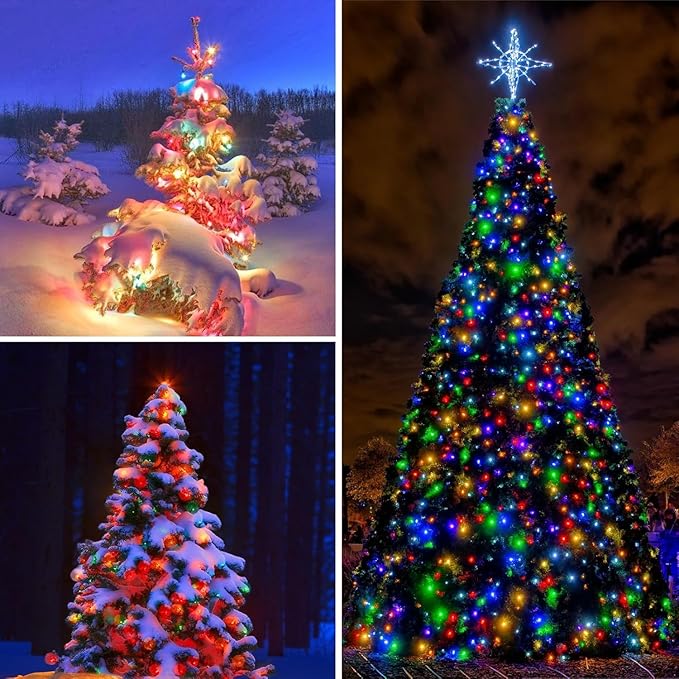 Upgrade 4Pack 400LED Solar String Lights for Outside, 132FT Solar Christmas String Lights Outdoor with 8 Modes, IP65 Waterproof Outdoor Twinkle Light, Garden Xmas Tree Christmas Decoration, Multicolor