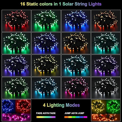 XEWEA Solar String Lights Outdoor, 40Ft 16 Colors 100 LED String Lights with 20 Modes Remote, Waterproof Solar Powered Lights for Garden Fence Paito Home Christmas Decorations