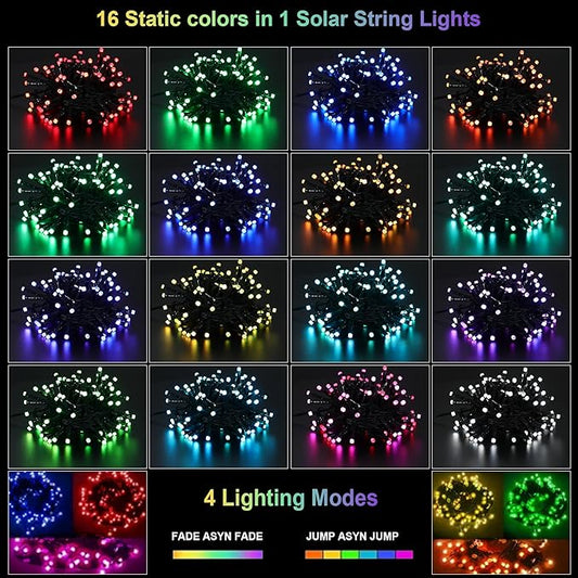 XEWEA Solar String Lights Outdoor, 40Ft 16 Colors 100 LED String Lights with 20 Modes Remote, Waterproof Solar Powered Lights for Garden Fence Paito Home Christmas Decorations
