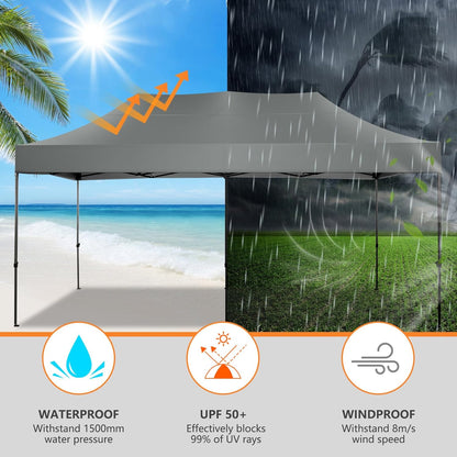 COBIZI 10x20 Pop up Canopy Tent Heavy Duty Without Sidewalls, Easy Set-up Commercial Outdoor Party Tent, 100% Waterproof Wedding Gazebo, 3 Height Adjustable with Wheeled Bag, Gray