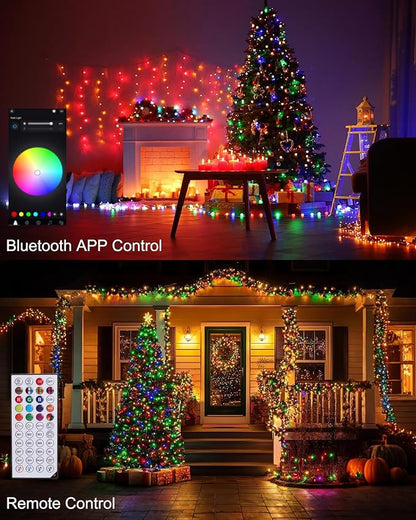 XEWEA Color Changing Christmas String Lights Outdoor, 200 LED 66 Ft Smart RGB Christmas Lights with Remote & App Controlled, Plug in Indoor Outdoor Halloween Xmas Wedding Party