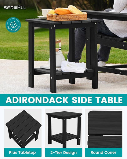SERWALL 3 Pieces Patio Bistro Set, All Weather Adirondack Chair Set with Side Table, HDPE Material Outdoor Patio Furniture Set for Balcony, Porch, Garden, Backyard- Black