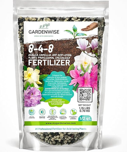 8-4-8 Acidic Fertilizer for Azaleas, Camellias (Camelia), Hydrangeas, Blueberries, Gardenias, Magnolia Trees, Evergreens, and Rhododendrons - Ideal Iron-Rich Plant Food (1/2 Quart)