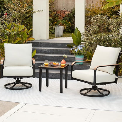 NATURAL EXPRESSIONS Outdoor Bistro Set, 3 Piece Swivel Glider Rocking Chairs Patio Conversation Furniture Set with 2 Rockers, 1 Metal Table and 6" Thick Cushions for Backyard, Porch, Balcony, 350lbs.