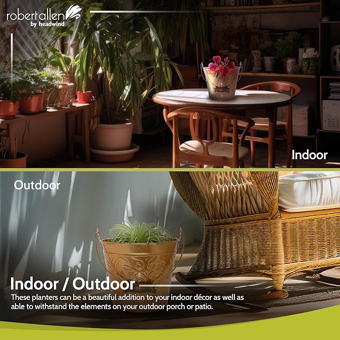 Headwind Vintage Collection - Floral New Penny Planter with Handles – 12 Inch Flower Pots Decorative Plant Indoor – Plant Pots Indoor with Drainage by Robert Allen