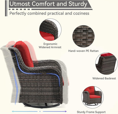 Outdoor Swivel Rocker Patio Chairs Set of 2 - Outdoor Wicker Patio Conversation Sets 2 Pieces with Olefin Fabric Cushions Suitable for Backyard Deck and Porch, Red