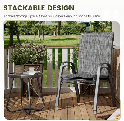 UDPATIO Patio Dining Set of 3, Outdoor Table and Chairs Set with Glass Table, 2 Stackable Patio Chairs with High Back, Outdoor Furniture Sets for Deck Garden Backyard Lawn Poolside (Dark Grey)