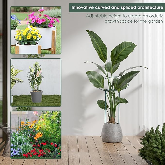 10 Pack Supports Stakes Metal 10" Wide x 24" High Peony Cages and Supports Garden Interlock Half Round Support Ring Border Support Ring Cage for Rose Vine Tomato